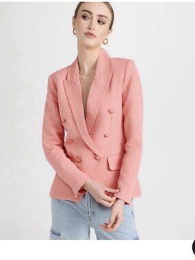 L'Agence Kenzie Double Breasted Blazer Coral Rose Tan & Tropical size 4. NWOT.